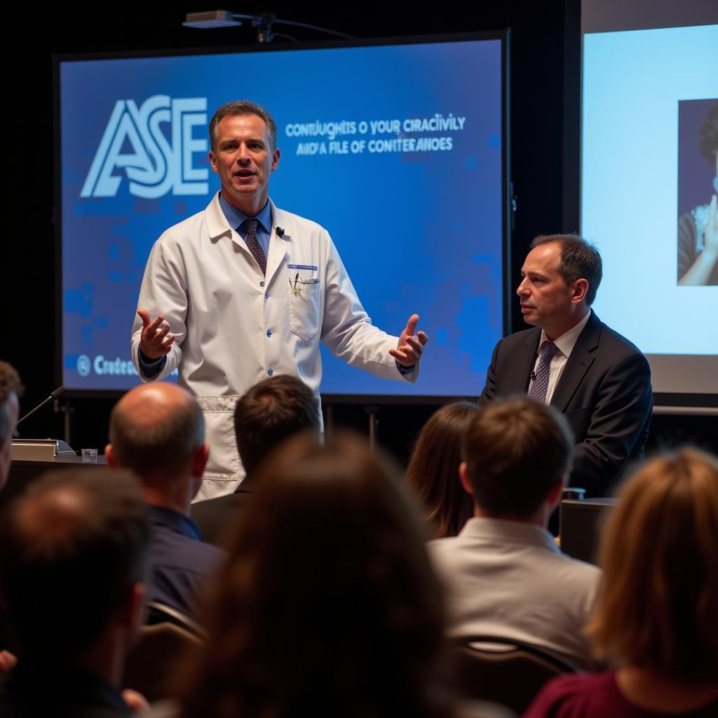  Cardiologist Delivering Presentation at ASE CME Conference