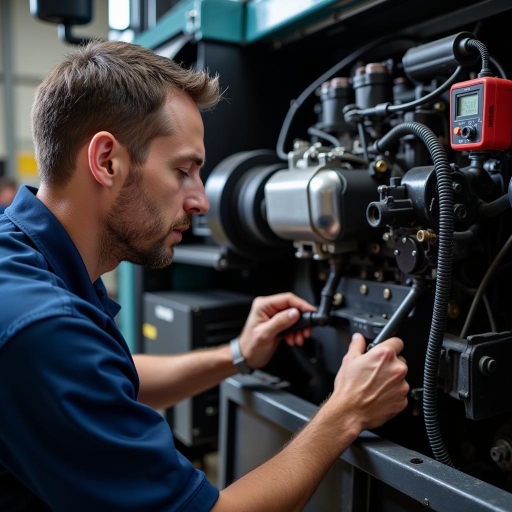 ASE Diesel Technician working on a truck engine