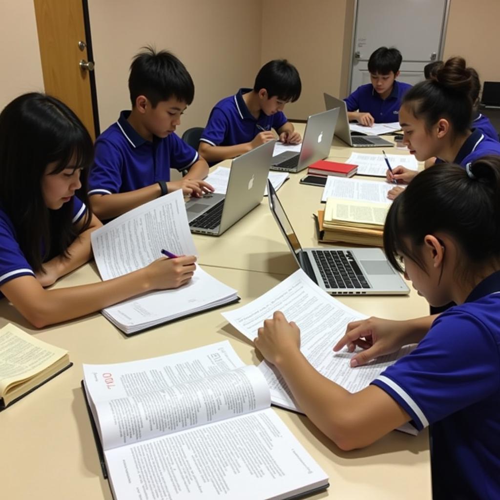 Students studying for ASE exam