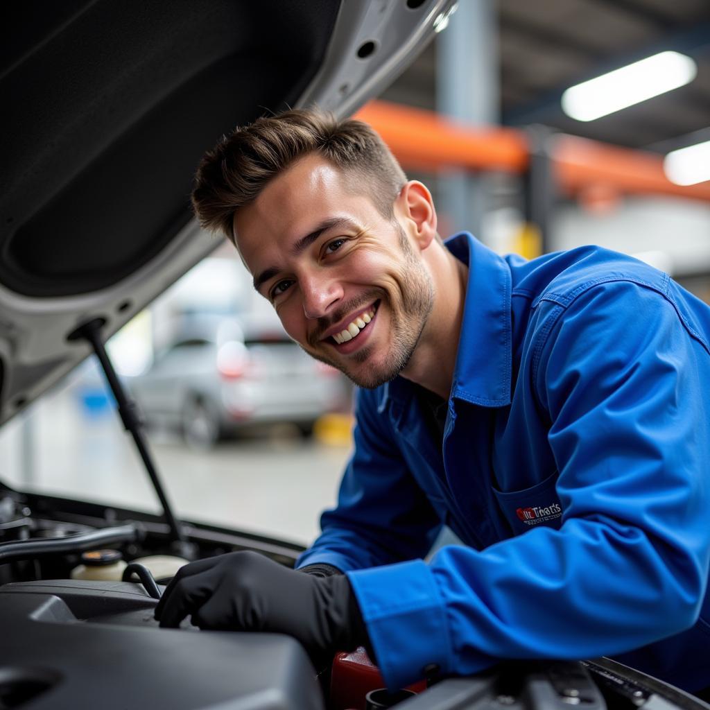 ASE G1 Certified Technician Working on a Vehicle