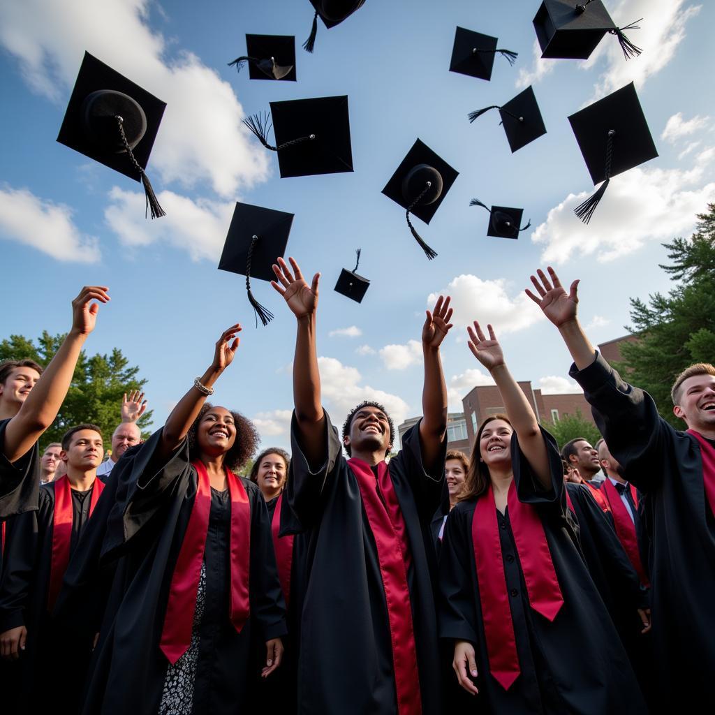 Students celebrating their graduation from ASE Bucharest