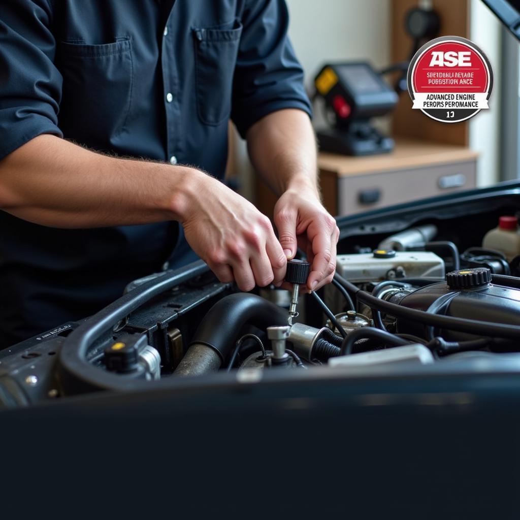 ASE L1 Advanced Engine Performance Certification: A mechanic working on a car engine.