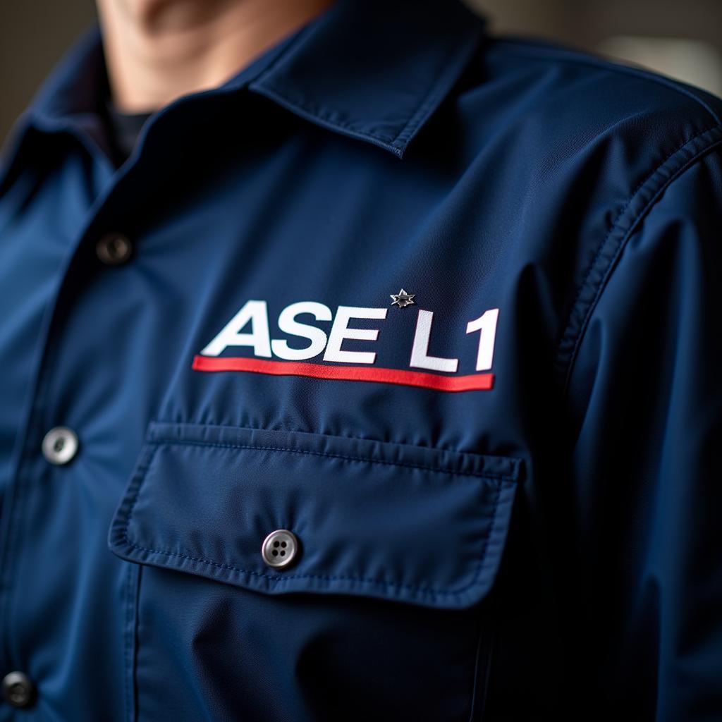 ASE L1 Certification Logo on a Mechanic Uniform