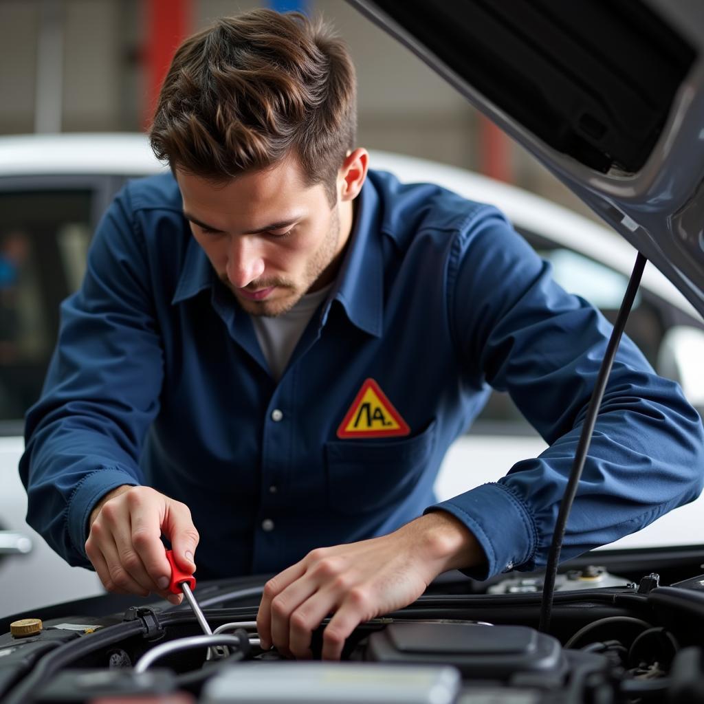 ASE L1 Certified Technician Working on a Car