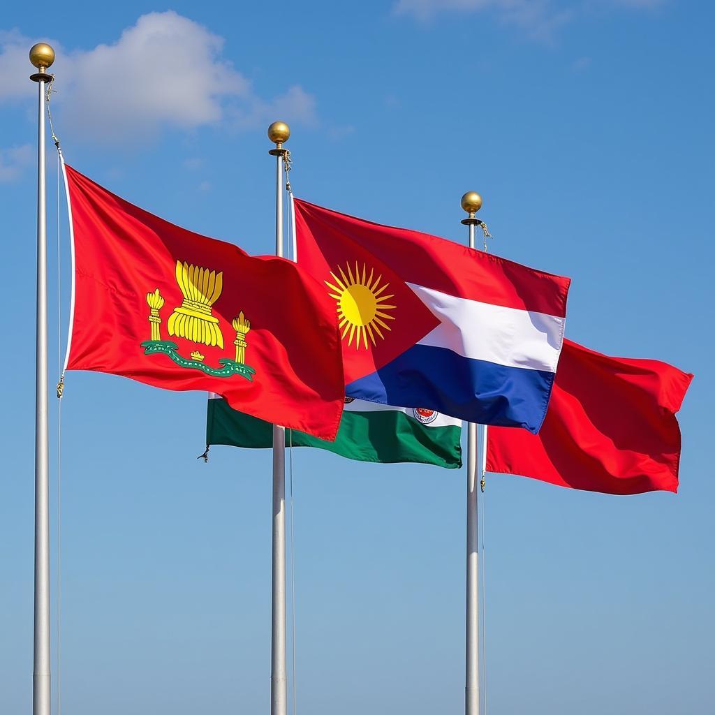 ASEAN Flags Waving Together