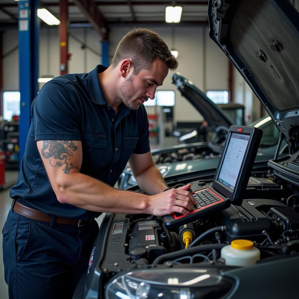 ASE Master Technician Working on a Car