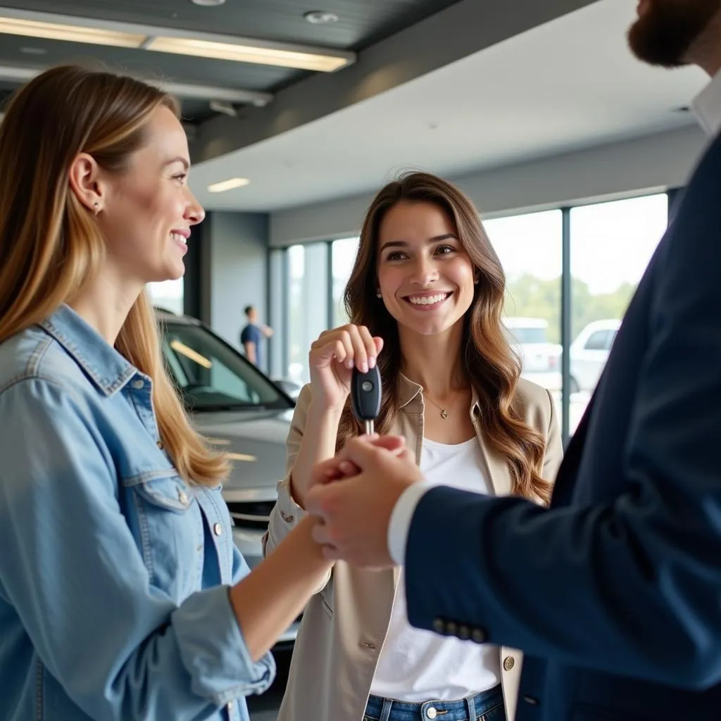 Happy customer receiving keys at Ase Motors