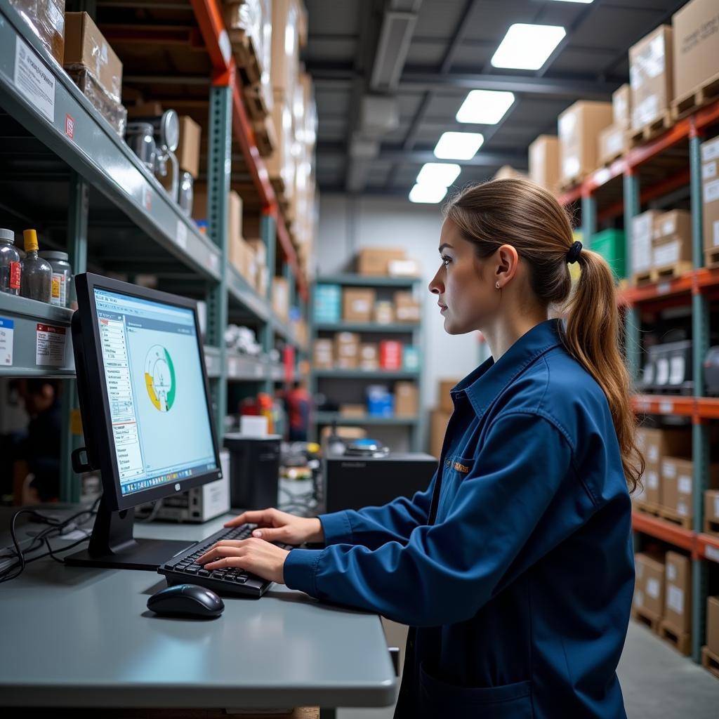 ASE Parts Specialist Working in a Warehouse