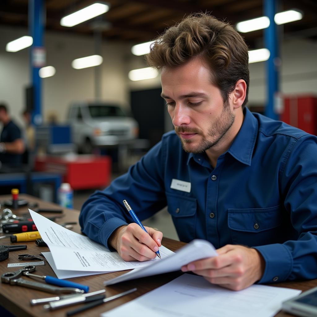 Technician Studying for ASE Exam