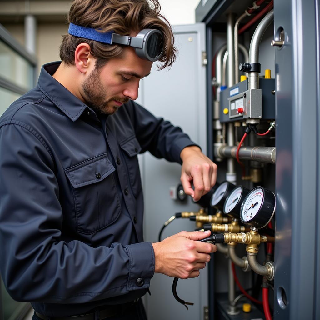 Technician Performing an ASE Refrigerant Test