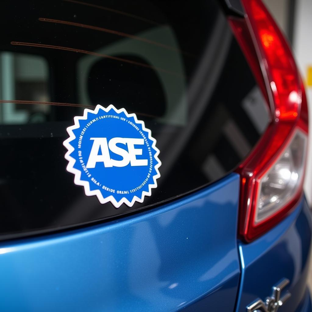 ASE sticker displayed on a car window