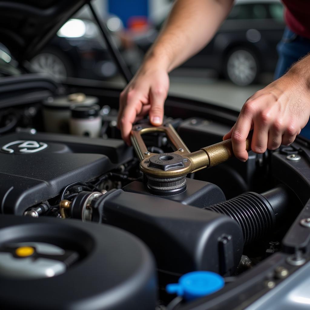 ASE Student Working on a Car Engine