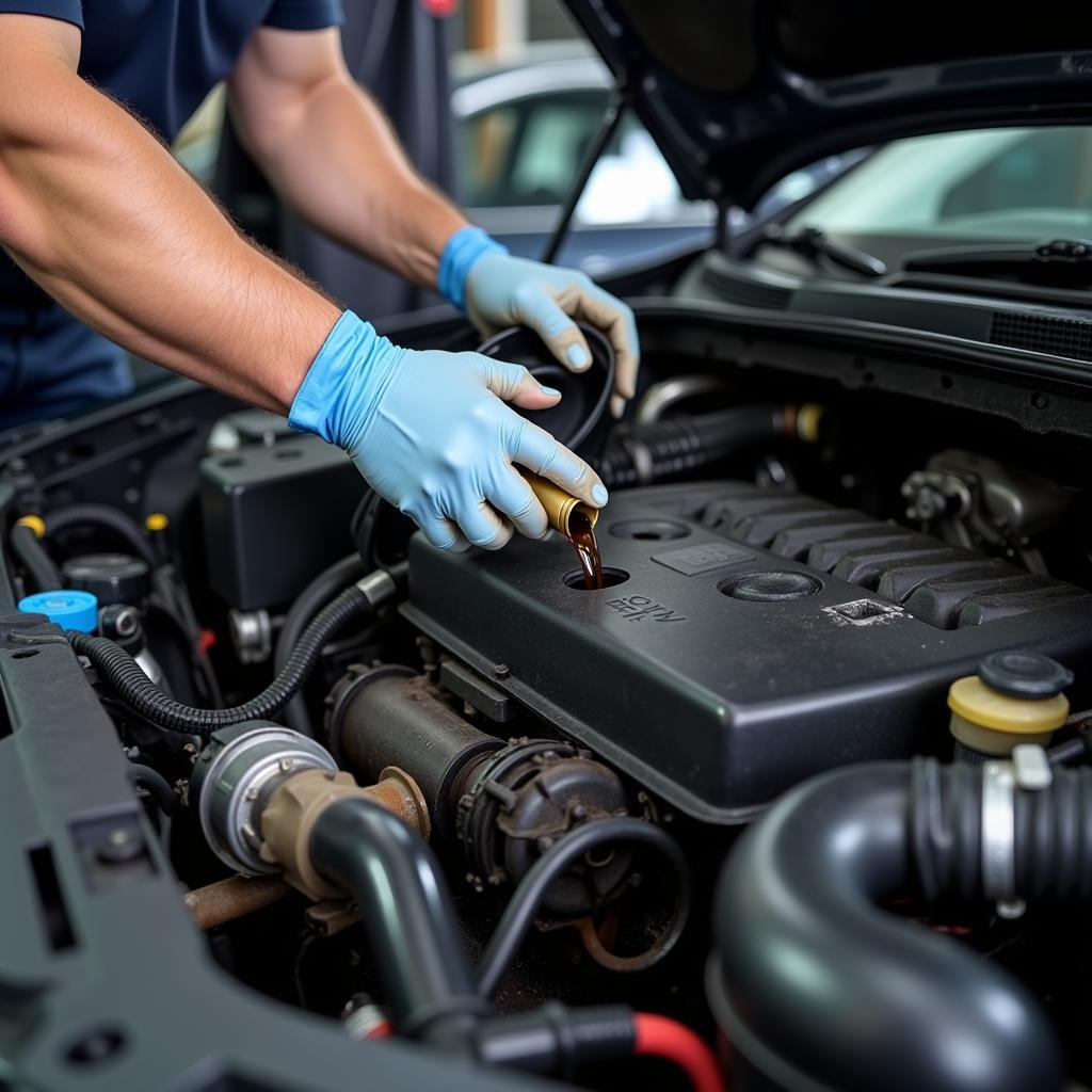 ASE Technician Performing Oil Change