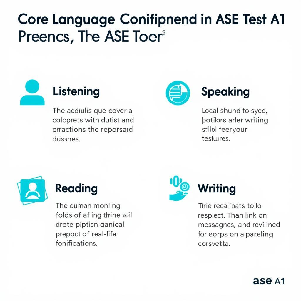 Four key language skills assessed in the ASE Test A1