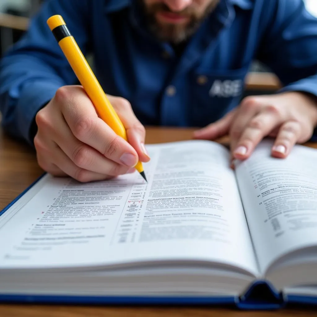 Technician Studying for ASE Exam