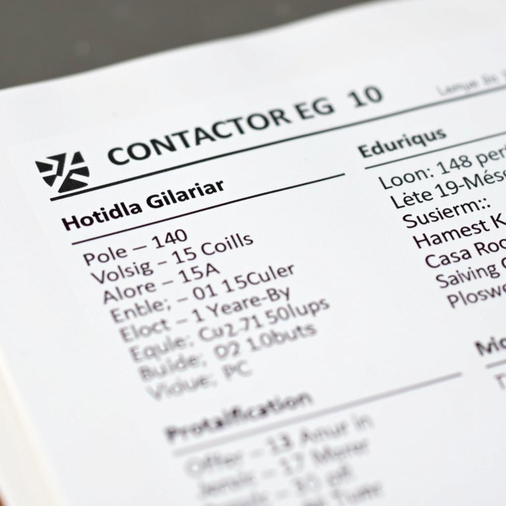 Asea Contactor EG 10 Technical Data Sheet Excerpt 