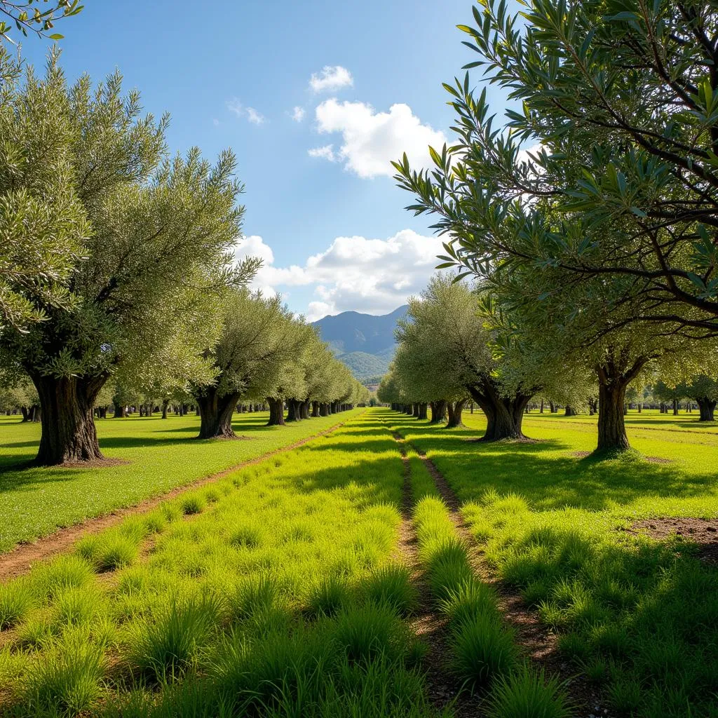 Asea Espanol olive grove bathed in sunlight