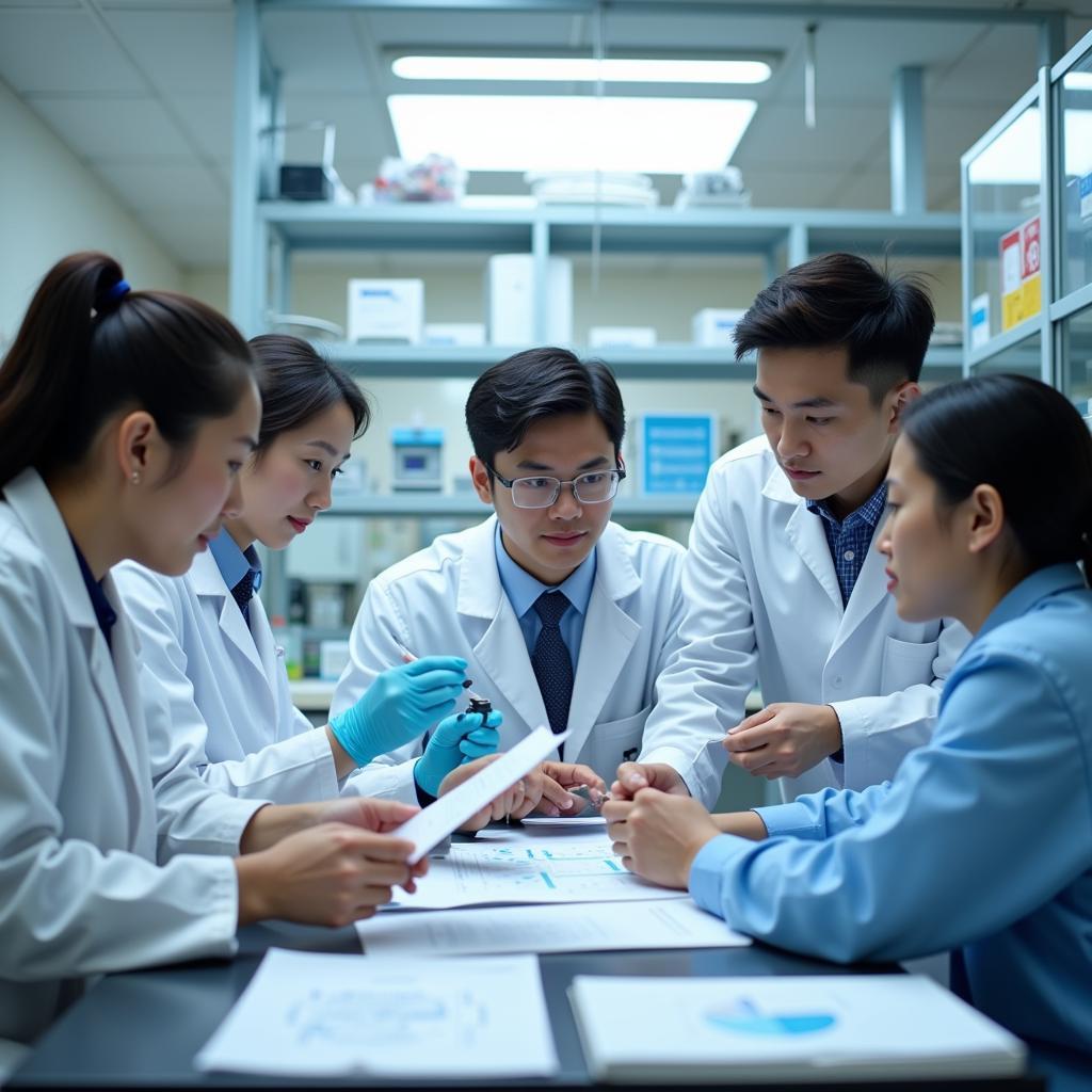 Photo of ASEA scientists collaborating in a lab setting