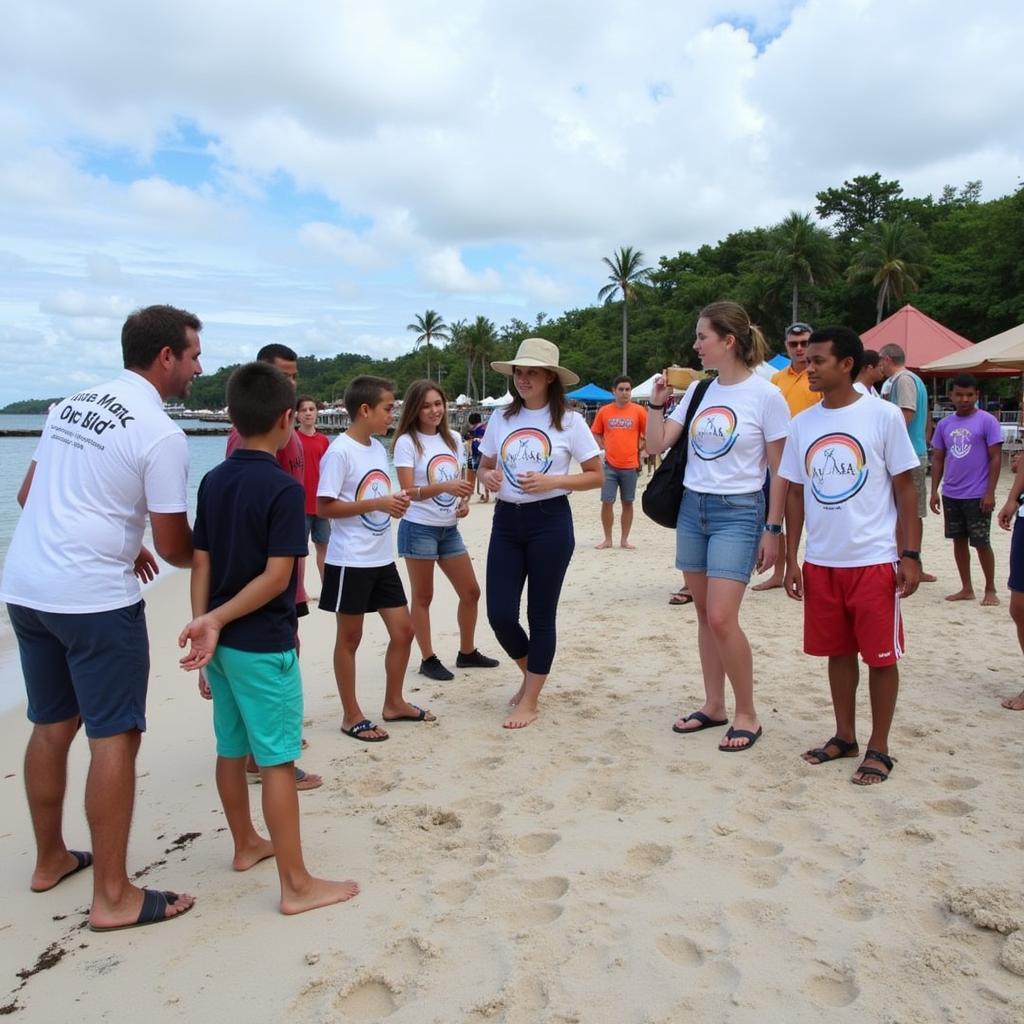 ASEA Turtle Inc. team conducting a community engagement program on sea turtle conservation near the new building