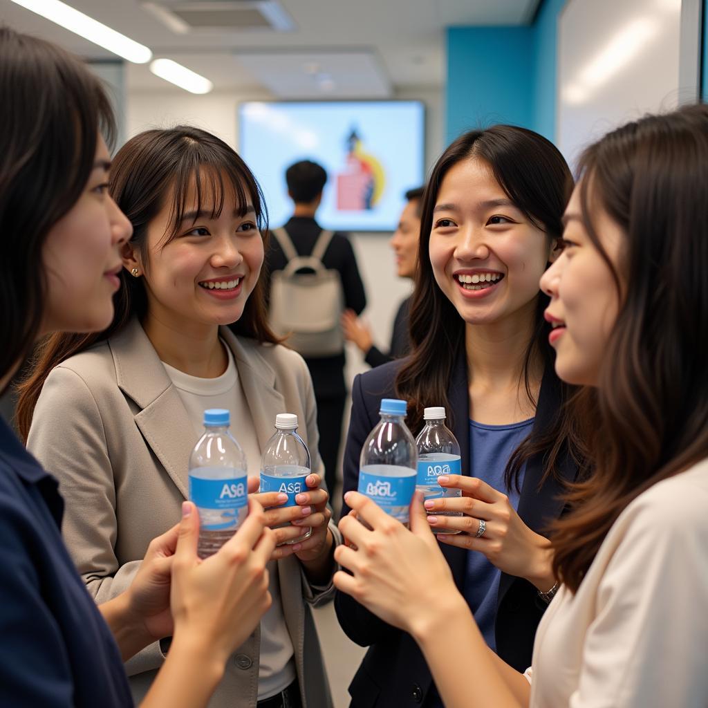 A group of Chinese consumers discussing Asea Water.