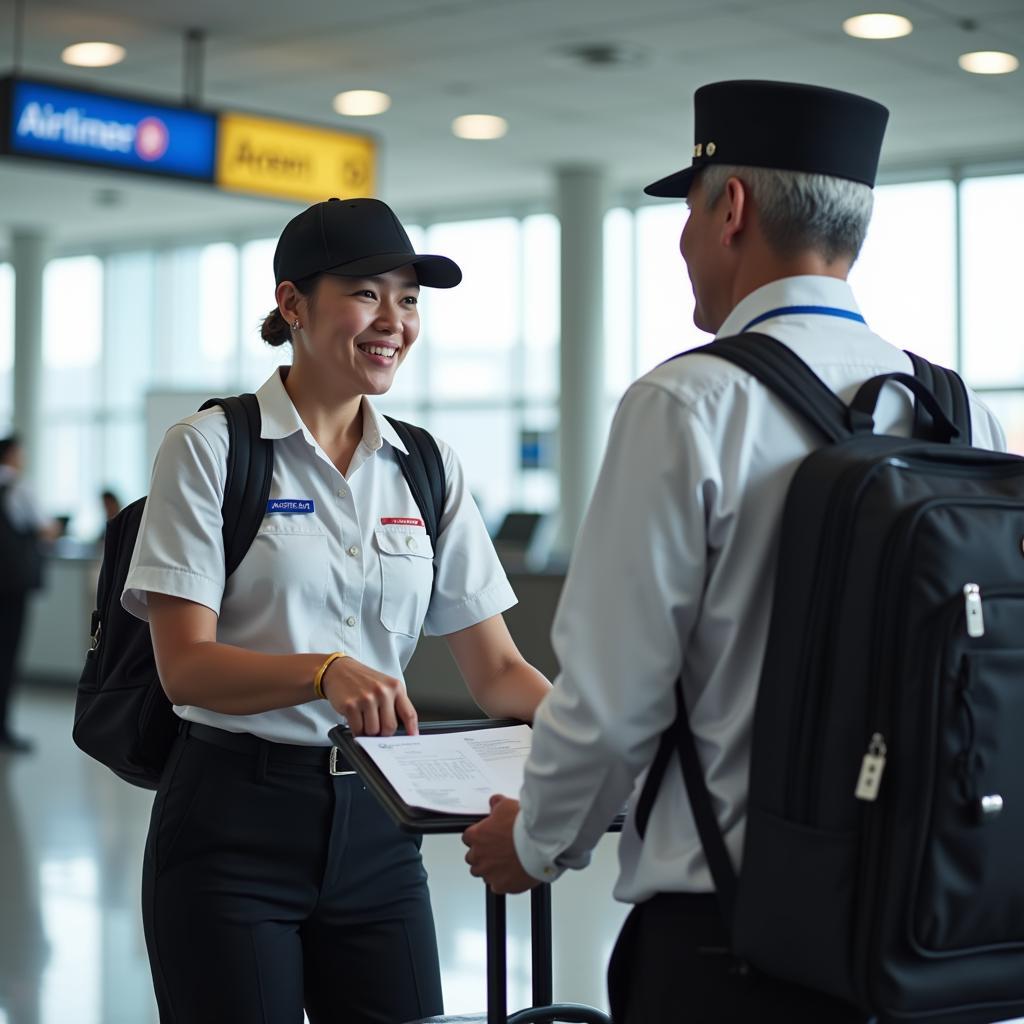  ASEAN Airline Supervisor Assisting Passengers