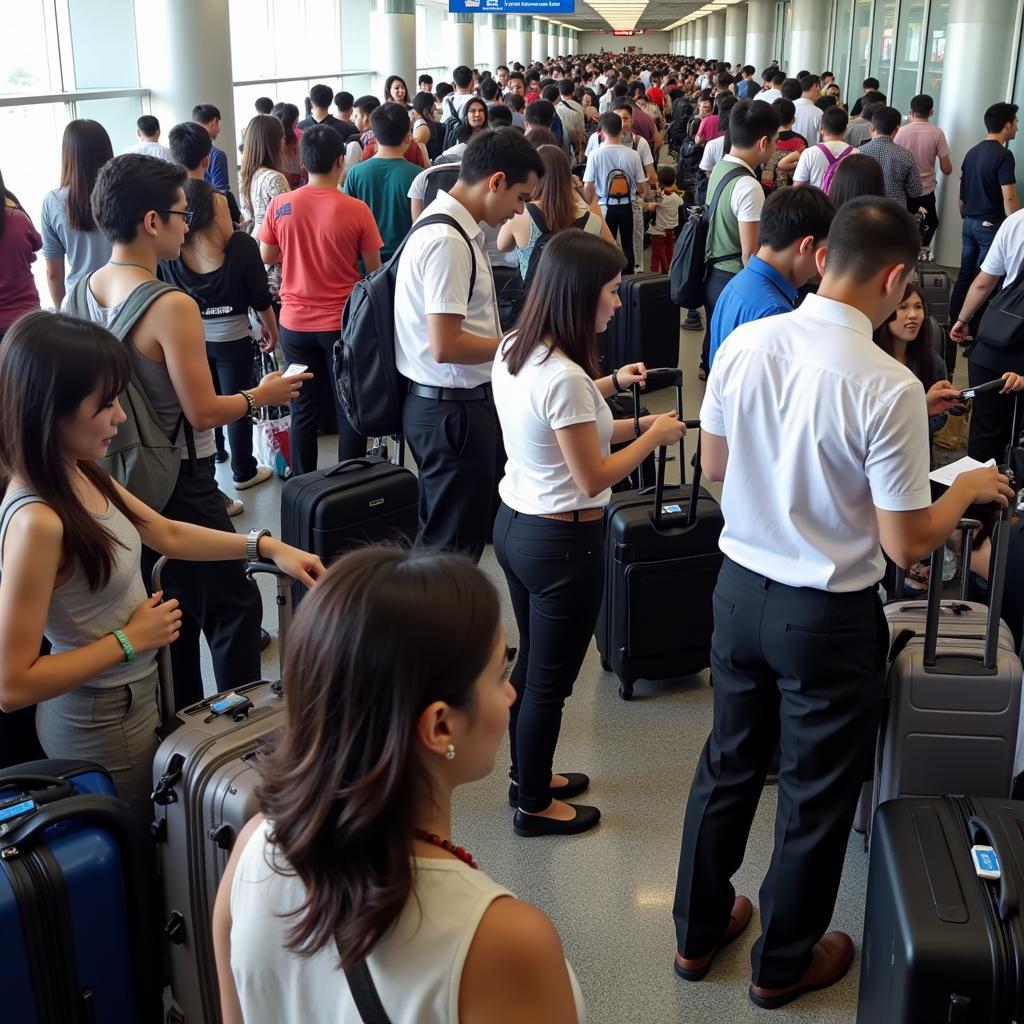 Passengers waiting for security check at an ASEAN airport