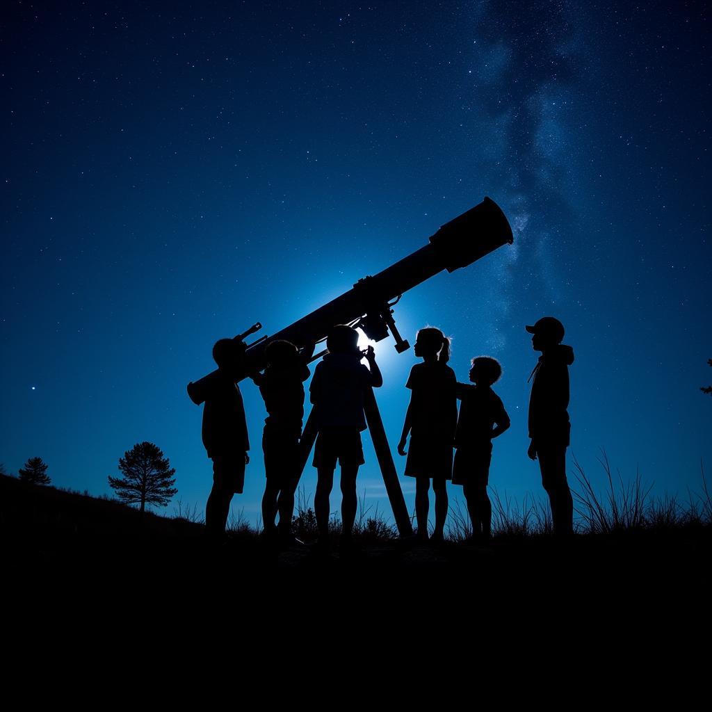 Campers using a telescope during a night sky observation