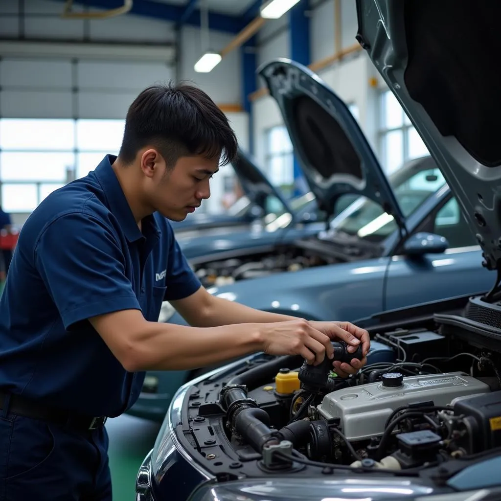 ASEAN Automotive Technician Repairing Car Engine