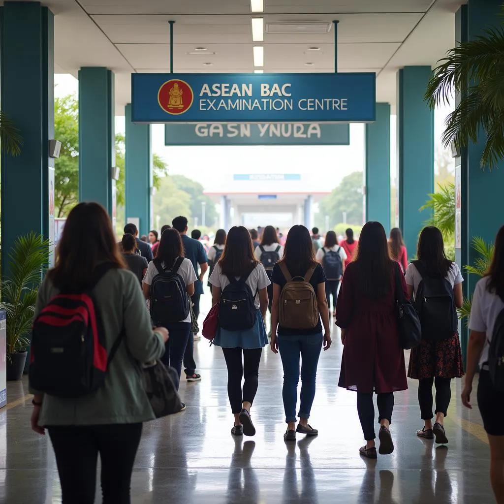 Students arriving at ASEAN BAC exam center