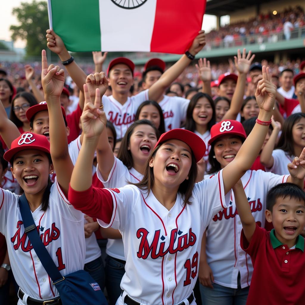 Baseball fans celebrating a victory in Southeast Asia