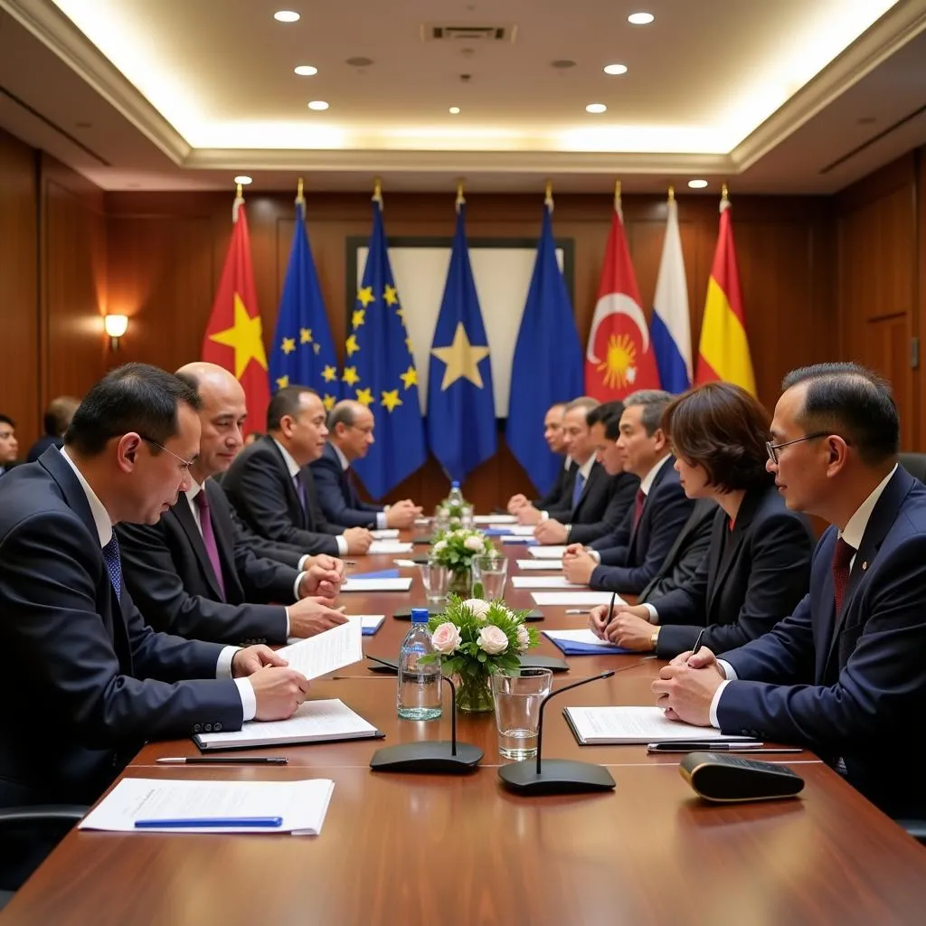 Delegates from ASEAN and the European Union at the 10th ASEAN-EU Ministerial Meeting in Bucharest, Romania