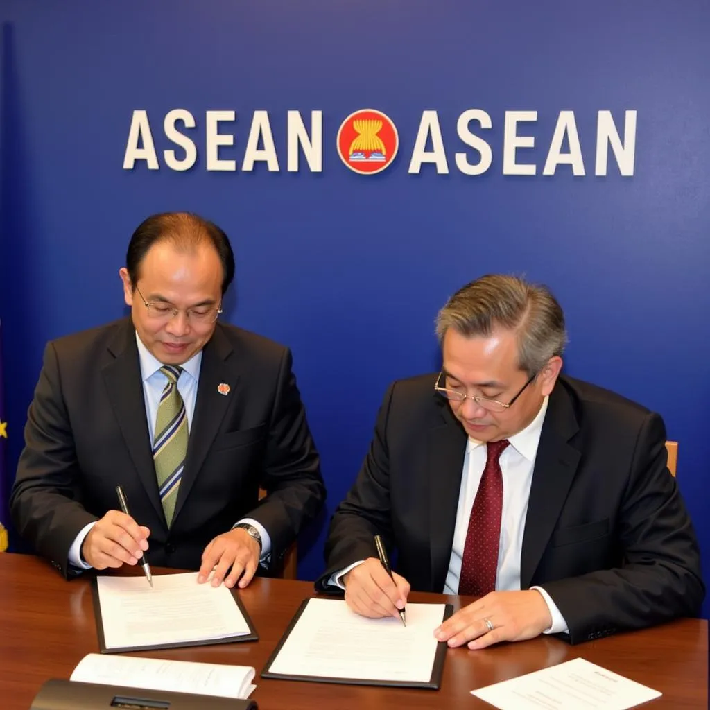 The signing ceremony of agreements between ASEAN and the European Union