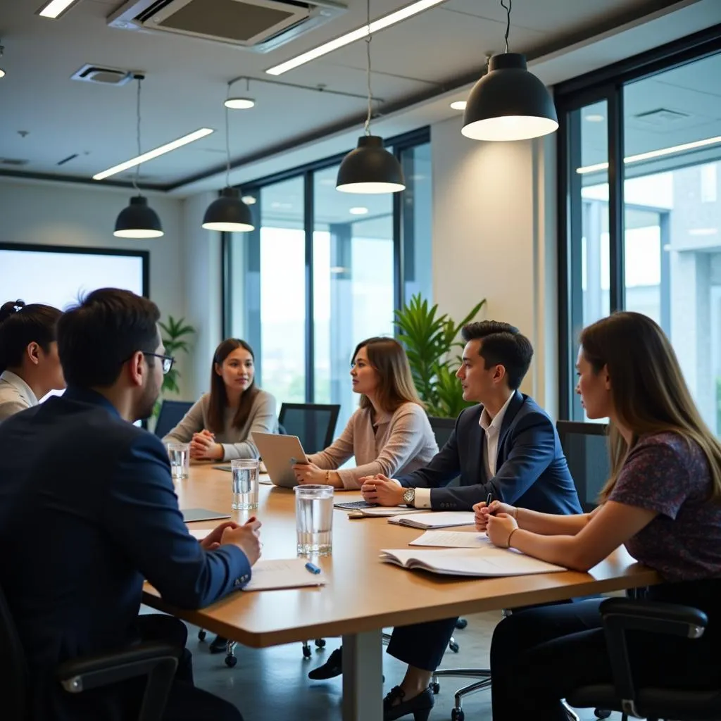 Diverse team collaborating in an ASEAN business meeting