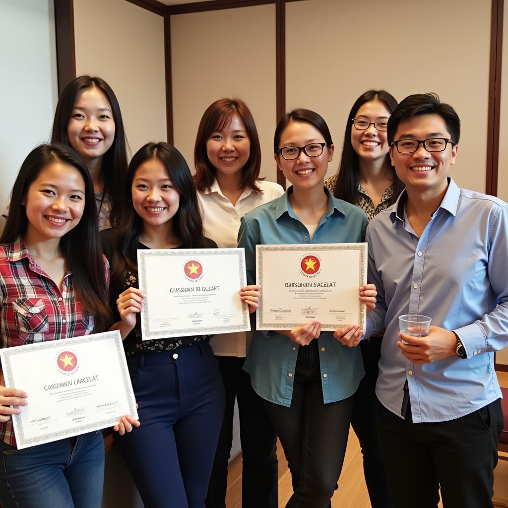 Diverse Professionals Holding ASEAN Certification Certificates