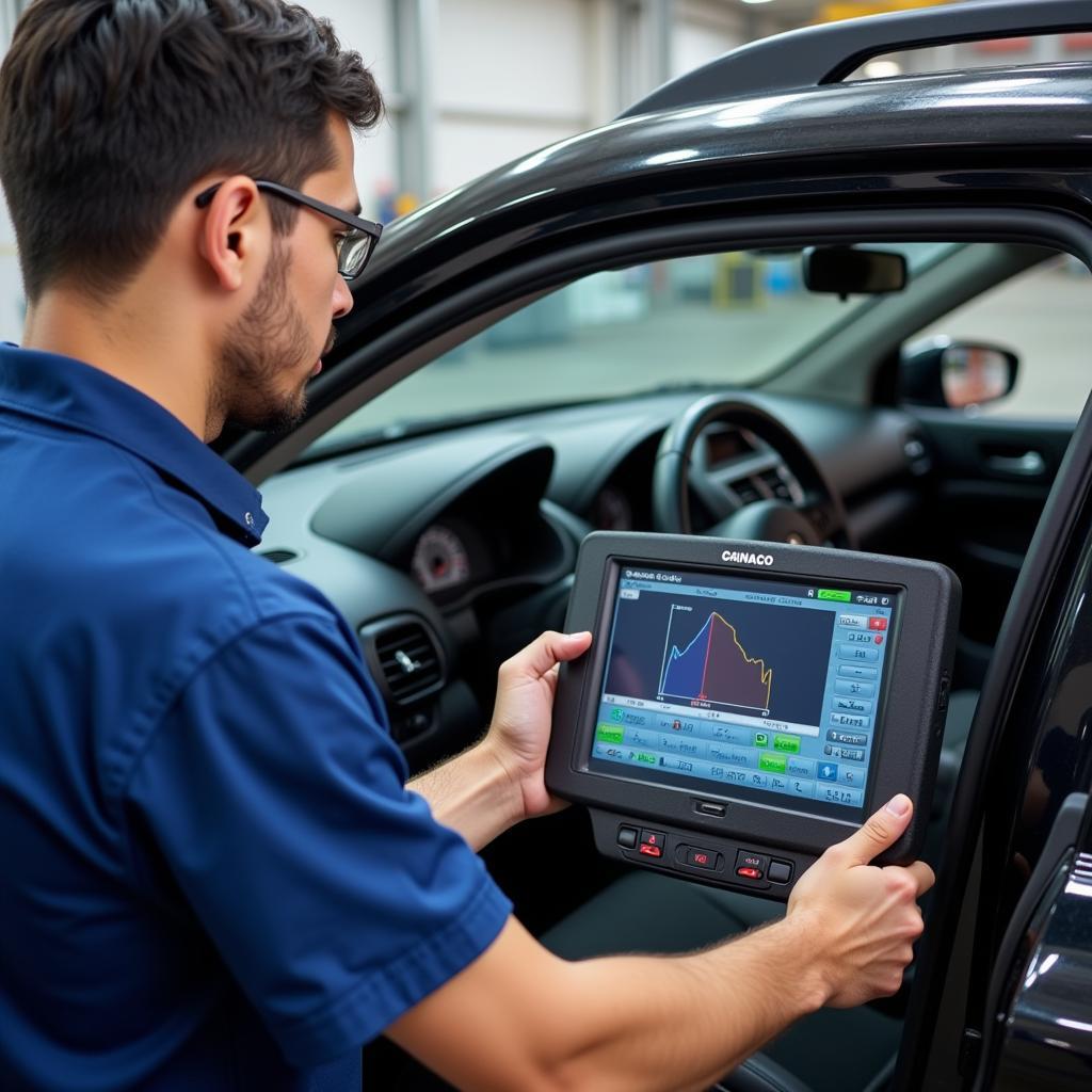  ASEAN Certified Automobile Technician using a diagnostic computer