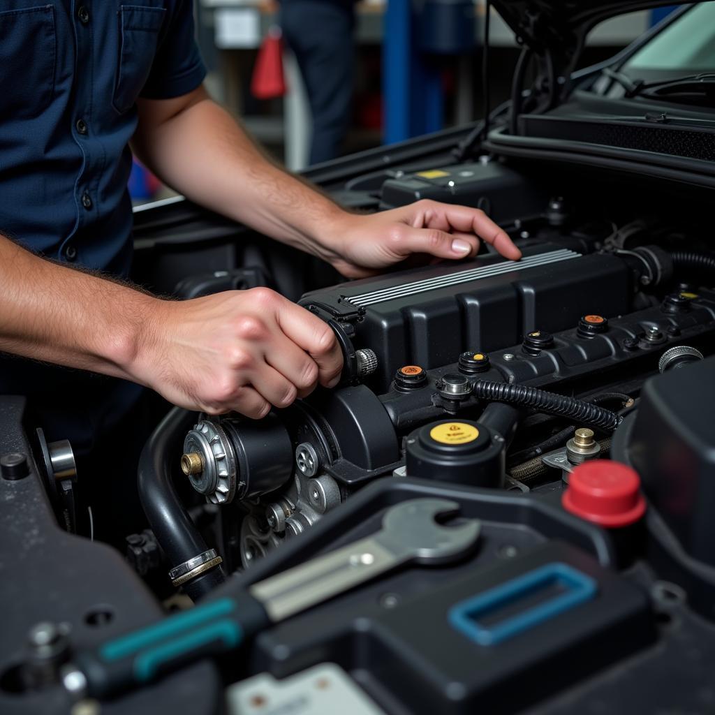 ASEAN Certified Automobile Technician working on a car engine