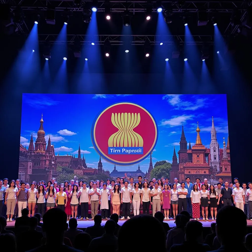 Performers on an international stage singing the ASEAN chant