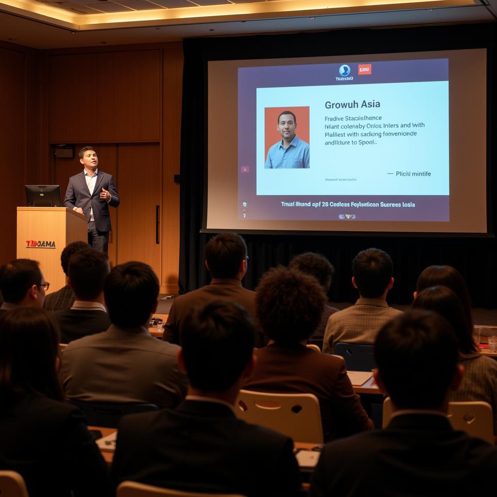  A presenter at the ASEAN Conference in Portland engaging the audience 