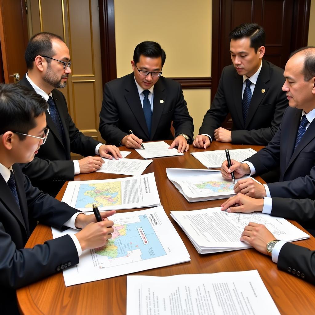 A meeting of ASEAN officials discussing counter-terrorism strategies