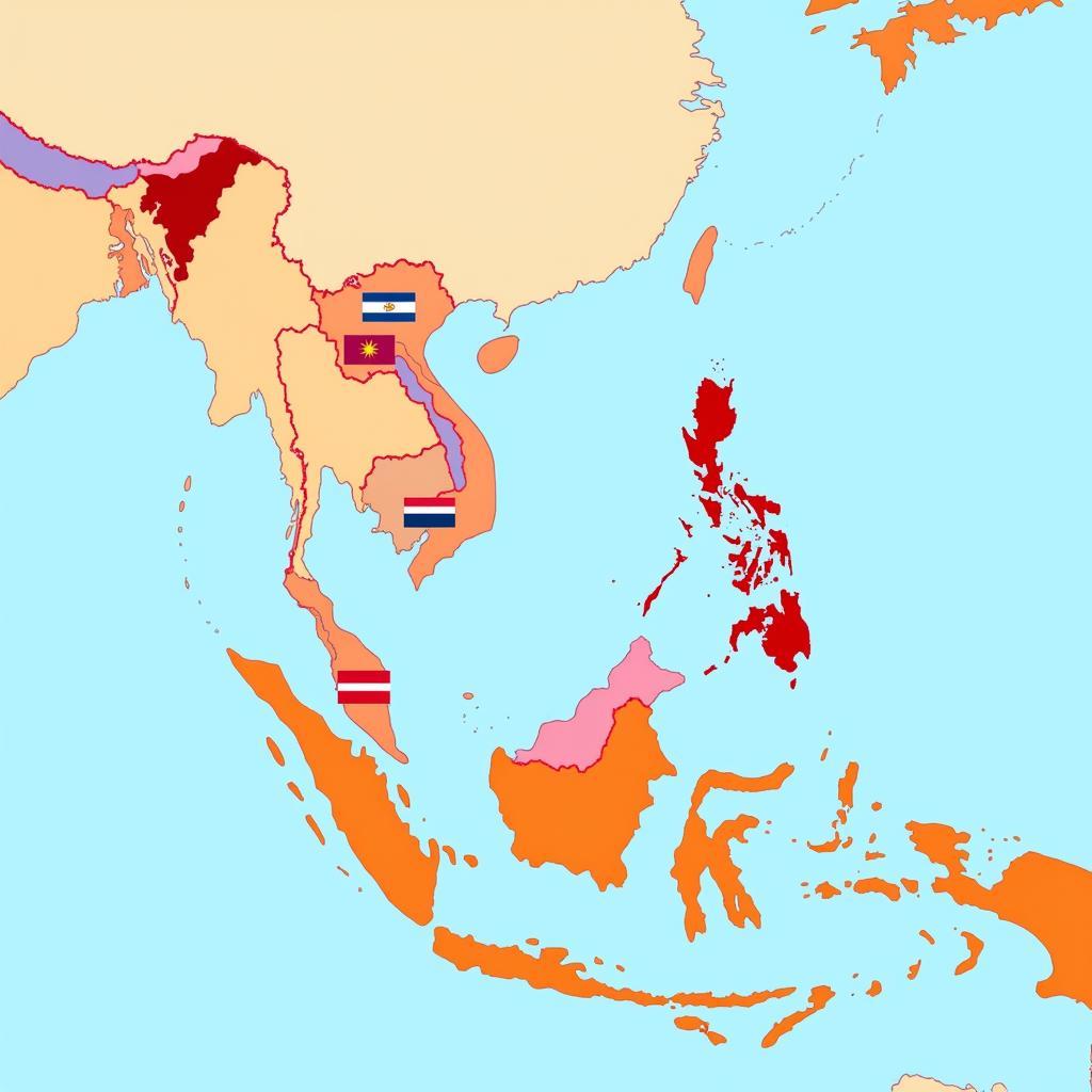 ASEAN countries map with flags