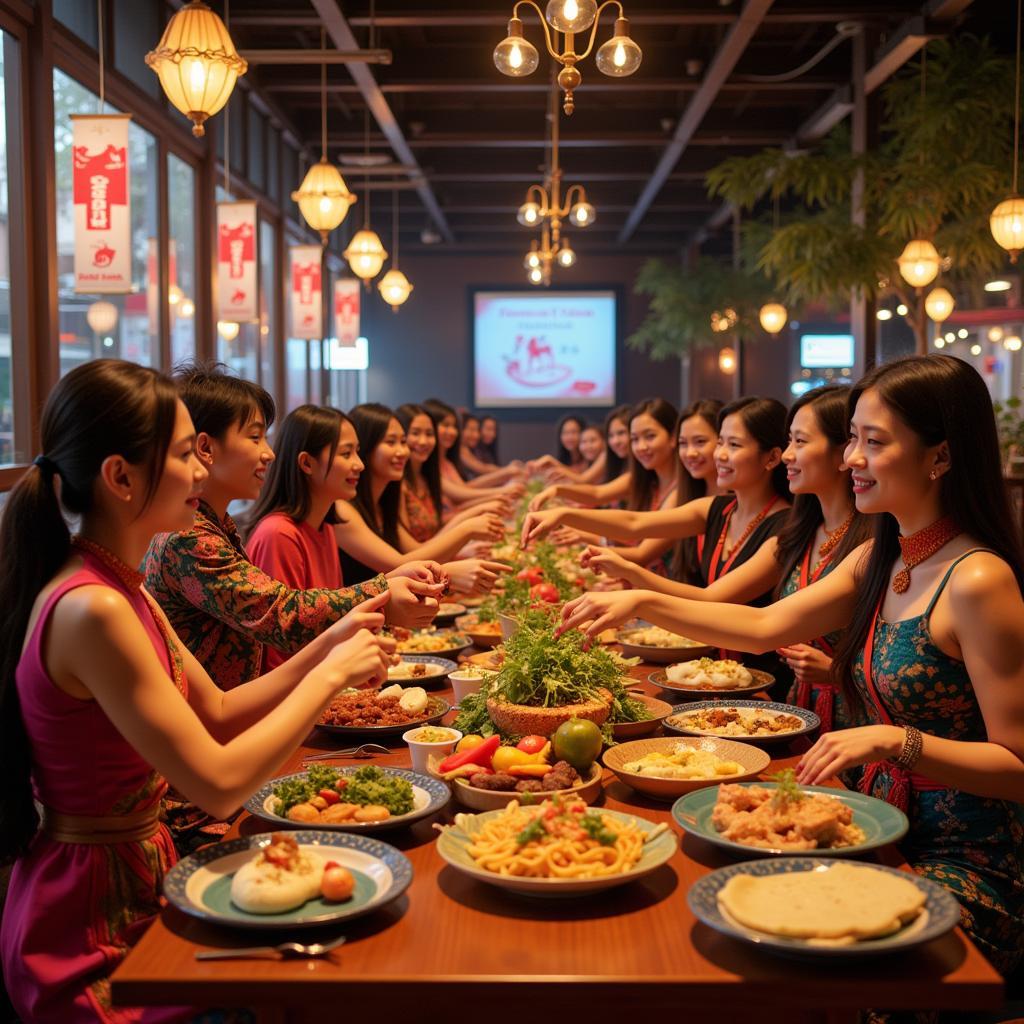 People from different ASEAN countries participating in a cultural exchange event