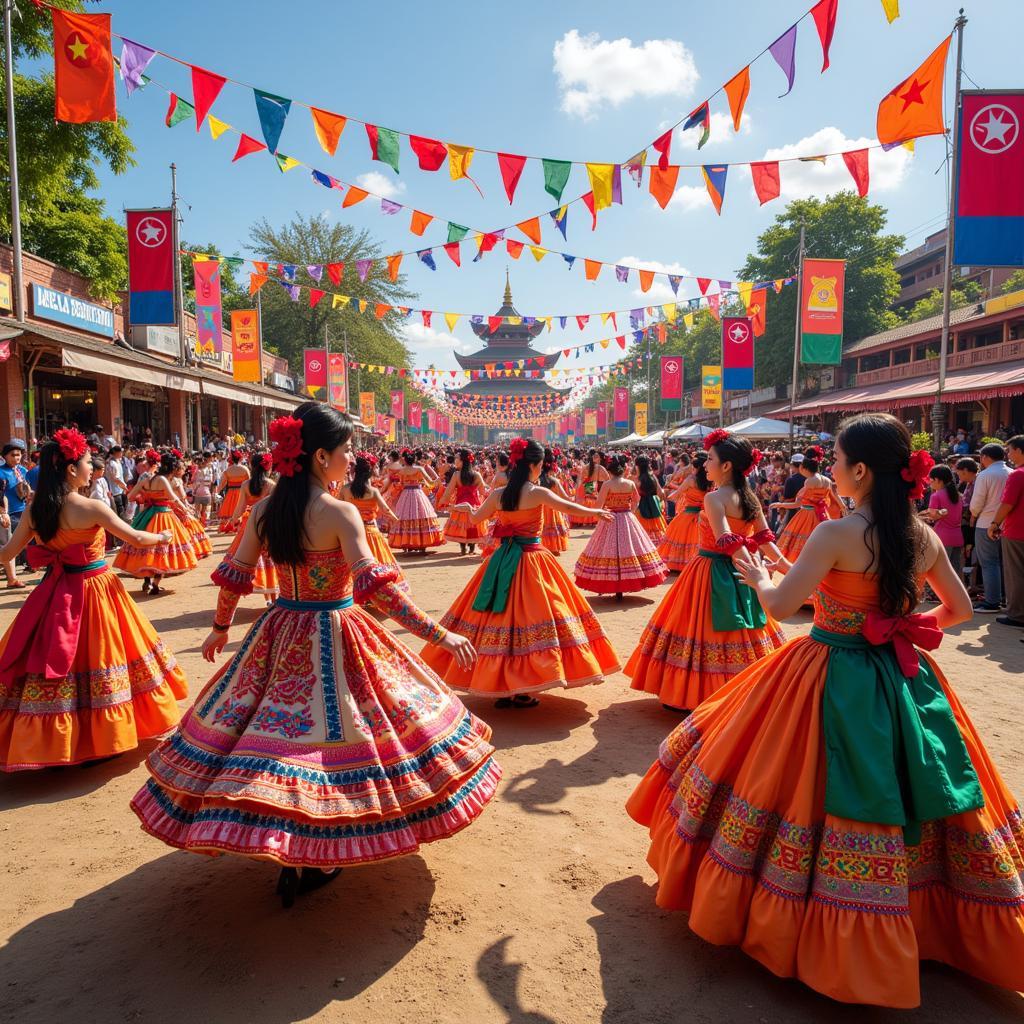 Asean cultural festival with traditional dances and costumes