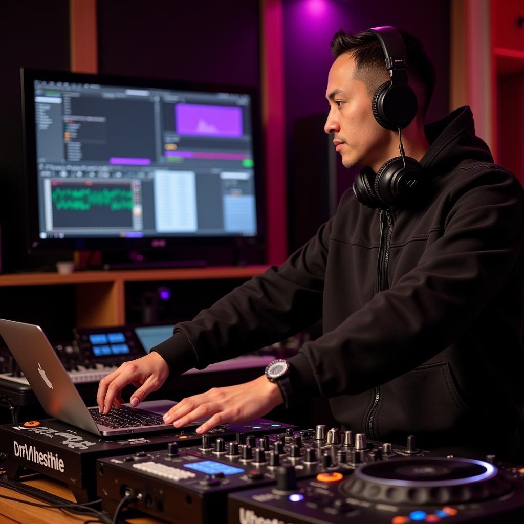 ASEAN DJ working in a music studio