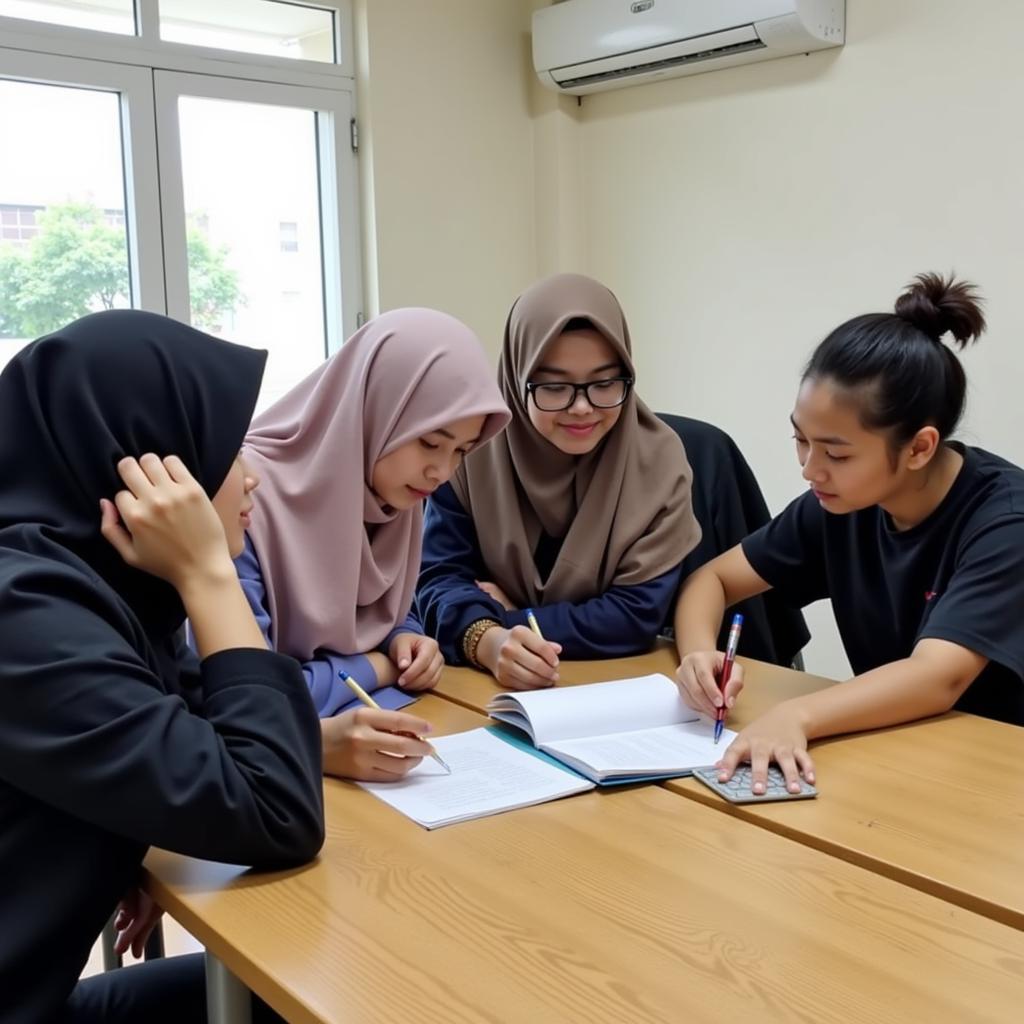 Students collaborating on a project in a study room at Asean Dorm 88