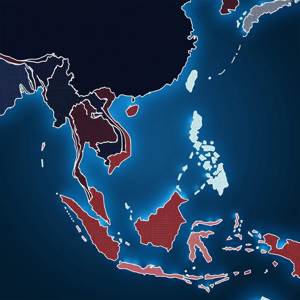 Southeast Asian map highlighting trade routes and digital connections