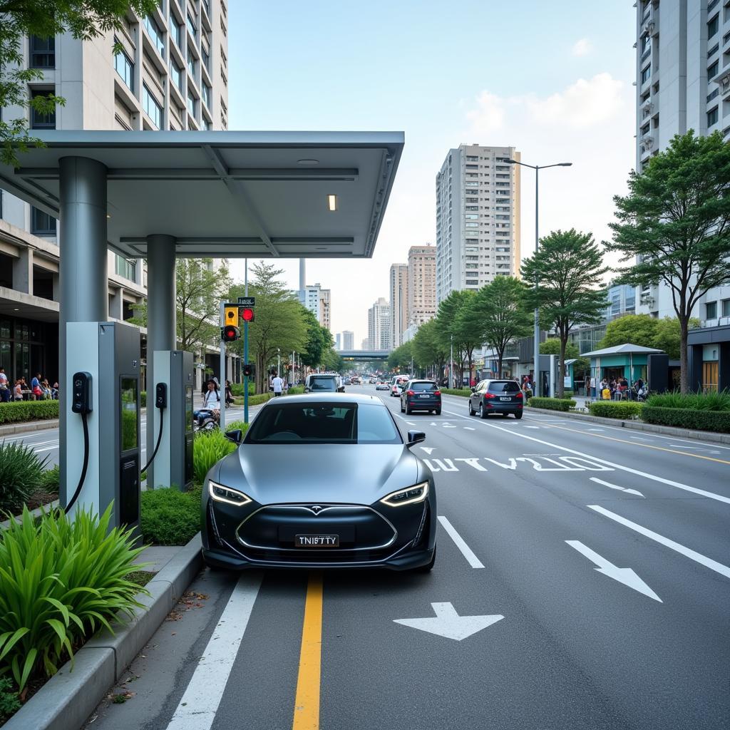 Electric vehicle charging station in an ASEAN city