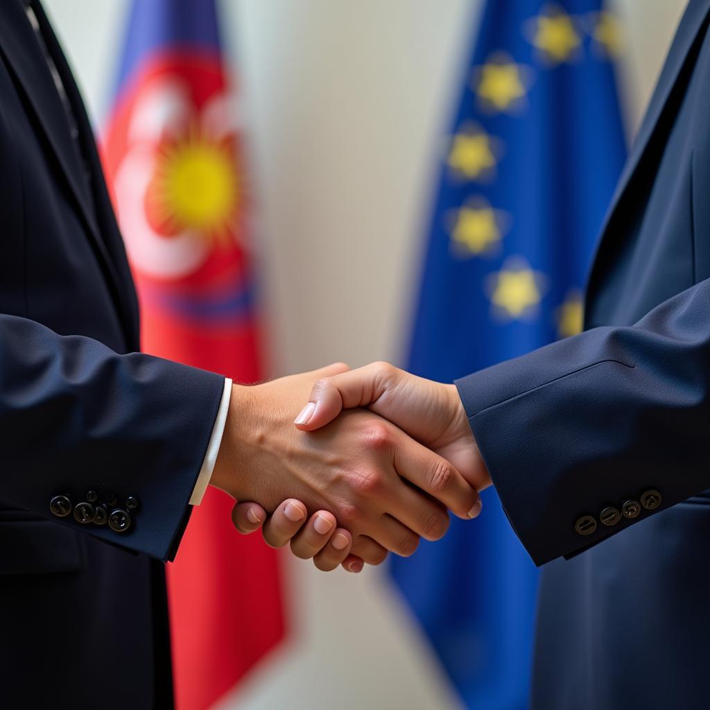 ASEAN and EU representatives shaking hands at a summit