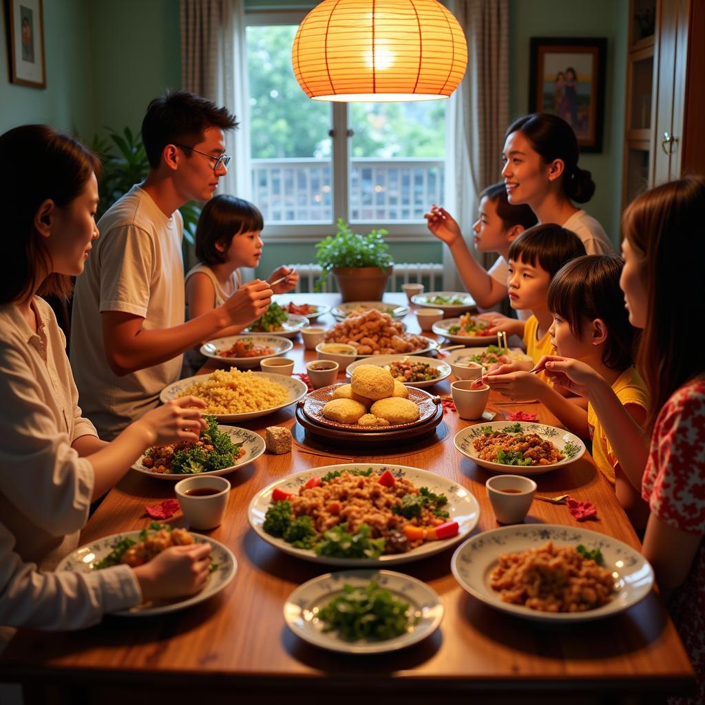 Family enjoying a traditional meal together