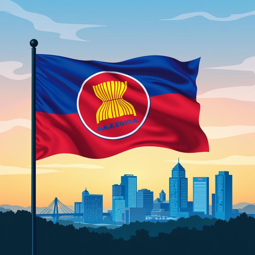 ASEAN Flag Waving Against Chattanooga Skyline