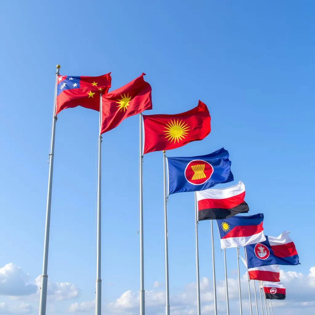 ASEAN flags waving together